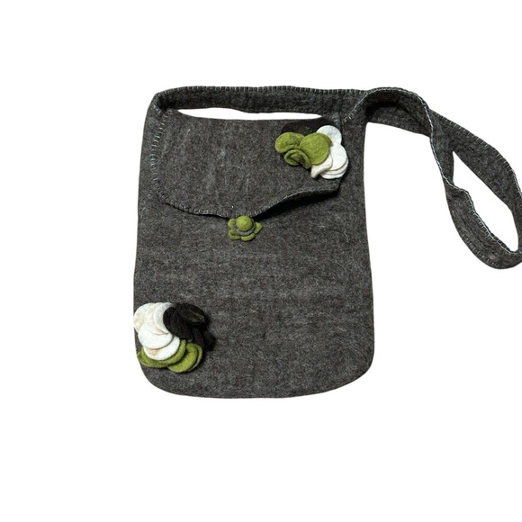 Handmade Gray Felt Shoulder Bag with Floral Accents - Picture 1 of 5